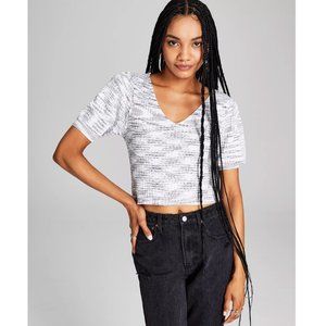 AND NOW THIS Women's Space-Dye Puff-Sleeve Top